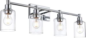 Lucidce 4 Lights Bathroom Vanity Modern Chrome Sconces Wall Lighting with Clear Glass Shades 