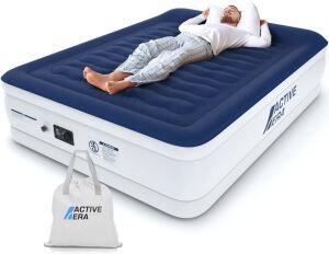 Active Era Luxury Queen Air Mattress with Built in Pump and Raised Pillow, 22" 