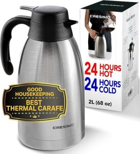 Thermal Coffee Carafe 68 oz - 24 Hours Hot Beverage Dispenser, Insulated Stainless Steel Double Walled Vacuum Flask - Coffee Carafes For Keeping Hot Coffee & Tea, Coffee Dispenser & Tea Dispenser