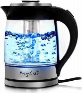 MegaChef 1.8 Liter Cordless Glass and Stainless Steel Electric Tea Kettle with Tea Infuser