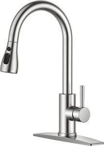 FORIOUS Kitchen Faucet with Pull Down Sprayer Brushed Nickel, High Arc Single Handle Sink Deck Plate