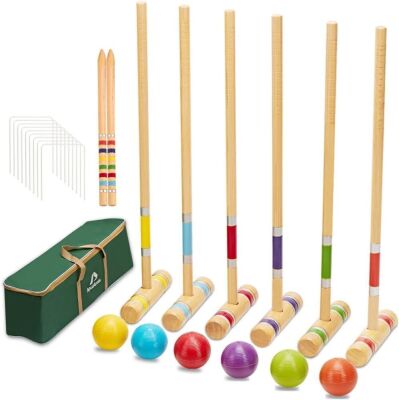 ApudArmis 28" Six Player Croquet Set with Premiun Rubber Wooden Mallets 