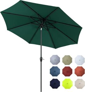 Tempera 9Ft Push Button Tilt Flora Patio Umbrella Forest Green