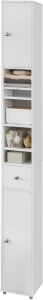 Haotian BZR34-W, White Slim Tall Bathroom Storage Cabinet with 1 Drawer, 2 Doors and Adjustable Shelves, Freestanding Bathroom Storage Cabinet Shelf, 7.87x7.87x70.87 inch