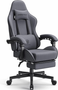 Dowinx Gaming Chair Fabric with Pocket Spring Cushion, Massage Game Chair Cloth with Headrest, Ergonomic Computer Chair with Footrest 290LBS, Grey 12D x 31W x 23H in