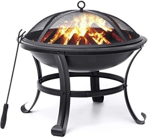 KingSo 22" Fire Pit with Mesh Spark Screen and Fire Poker - Appears New 