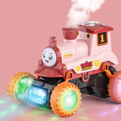 OLMATT Electric Toy Train Creative Swing Stunt Car 360° Rotating Vehicle, Spray, Smoke, Lights & Sounds