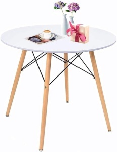 Round Table White Kitchen Dining Table White Dining Room Table Modern Style Round Leisure Coffee Table Office Coference Desk with Wood Legs for Kitchen Living Room (Round Table White) 31.5"D x 31.5"W x 28.4"H 