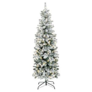 12' Pre-Lit Snow Flocked Artificial Pencil Christmas Tree 