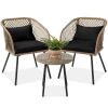 3-Piece Outdoor Diamond Weave Wicker Bistro Set w/ Tempered Glass Side Table 