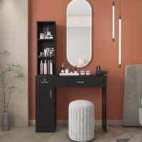Waktavel Salon Stations for Hair Stylist, Modern Locking Wall Mount Barber Hair Styling Station, Corner Salon Station Organizer Makeup Vanity for Bedroom, Bathroom, Hairdresser&nbsp;11.8"D x 40.6"W x 67"H