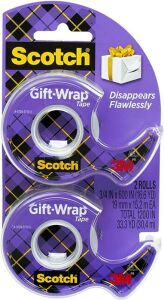 Scotch Gift Wrap Tape, Invisible, Holiday Gift Wrapping Supplies for Christmas Presents and Gift Bags, 0.75 in. x 600 in 18 Pieces