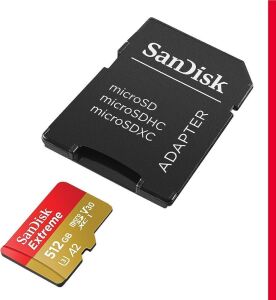 SanDisk 512GB Extreme microSDXC UHS-I Memory Card with Adapter - Up to 160MB/s, C10, U3, V30, 4K, A2, Micro SD - SDSQXA1-512G-GN6MA