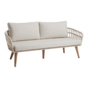 Nevis Antique White Woven Rope Outdoor Bench