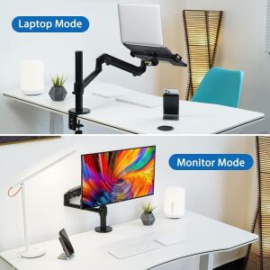 Viozon Monitor/Laptop Mount, Single Gas Spring Arm Desk Stand/Holder for 17-32" Computer Monitor, Extra Laptop Tray Fits 12-17" Laptops/Notebook(1S-Prob)