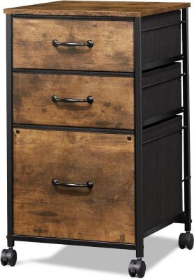 DEVAISE Mobile File Cabinet Printer Stand, 3 Fabric Drawers, Wood Grain Print