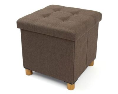 Humble Crew Brown Collapsible Cube Storage Ottoman Foot Stool with Tray