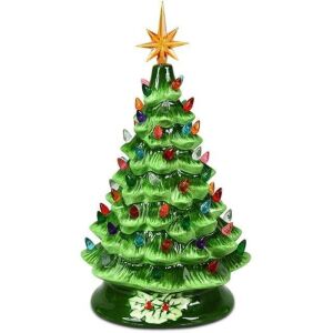 15" Pre-lit Hand-Painted Ceramic Tabletop Christmas Tree 