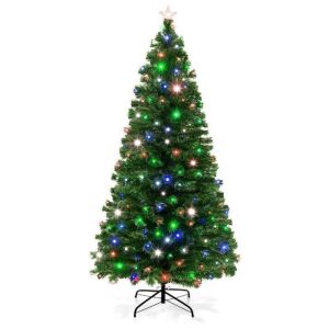 7' Pre-Lit Fiber Optic Pine Christmas Tree w/ Multicolor & LED Lights 