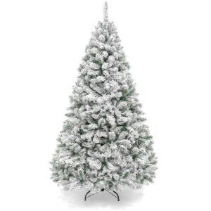 6' Premium Snow Flocked Artificial Pine Christmas Tree w/ Foldable Metal Base 