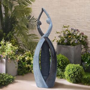 Graceful Dancing Couple Outdoor 57" Cast Stone Fiberglass Decorative Water Fountain in Marble Color 