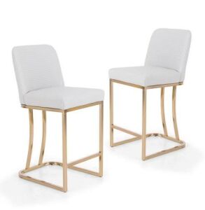 24 in. Counter Height Bar Stool Metal Frame Cushioned Seat With Knit Design, Set of 2 