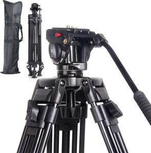 Regetek 72 Inch Professional Heavy Duty Aluminum Adjustable Photography Camera Tripod Stand with 360 Degree Fluid Drag Pan Head & Carry Bag