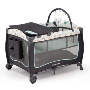 Pamo Babe Portable Playard with Bassinet, Changing Table and Toy Bar, Light Green 