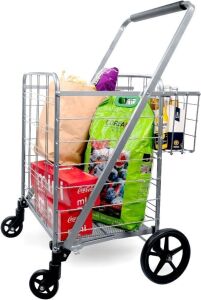 Supenice Jumbo Shopping Cart with Double Basket and Swivel Wheels 