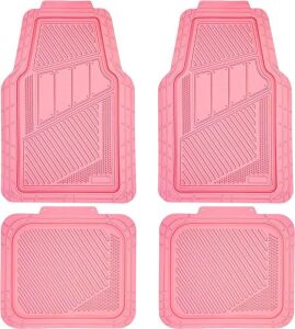 CAR PASS Heavy Duty Rubber Floor Mats 4 Piece, Pink