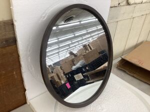 Large Round Circle Mirror with Wood Frame, 27.6" 