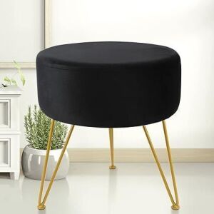 Velvet Round Ottoman with Golden Metal Legs