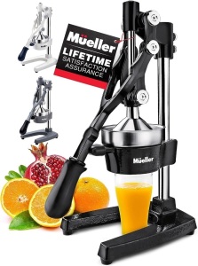 Mueller Professional Citrus Juicer - Manual Citrus Press and Orange Squeezer - Metal Lemon Squeezer - Premium Quality Heavy Duty Manual Orange Juicer and Lime Squeezer Press Stand, Black