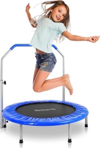 SereneLife Portable & Foldable Trampoline - 36" In-Home Mini Rebounder, Fitness Body Exercise - Updated Version - SLSPT365,Blue