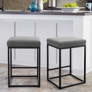 Alpha Camper 30" Bar Stool Set of 2 PU Leather Bar Stools with Footrest Backless Kitchen Dining Cafe Chair with Thick Cushion