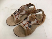 World Wide Sportsman Mens Sandals Sz 11&nbsp;RipTape Adjustable Straps Brown & Tan, E-Commerce Return