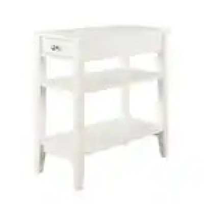 White Three Tier End Table with Drawer H 24 in, W 11.25 in, D 23.5 in