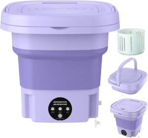 Portable Washing Machine, 8L High Capacity Mini Washer with 3 Modes Deep Cleaning Half Automatic Washt, Foldable Washing Machine with Soft Spin Dry for Socks, Baby Clothes, Towels, Delicate Items (Purple) 11"D x 8"W x 5"H