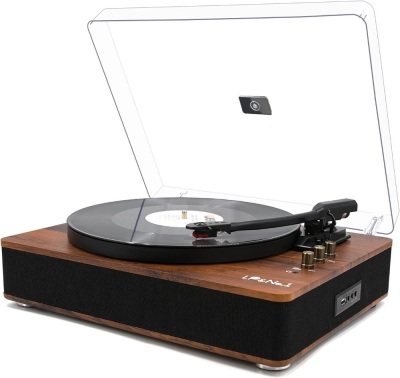 LP&NO.1 Record Player Bluetooth Turntable with Built-in Speakers and USB Play&Recording Belt-Driven Vintage Phonograph Record Player 3 Speed for Entertainment and Home Decoration