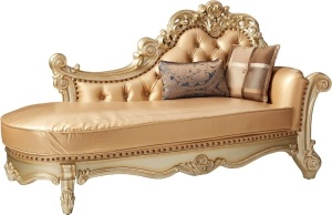 ACME Vendome Gold Patina Chaise with 2 Pillows 81.5"L x 39.53"W x 45.08"H missing back right leg 