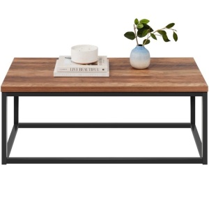 44in Modern Industrial Rectangular Wood Grain Coffee Table w/ Metal Frame 