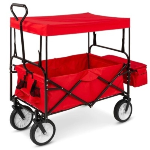 Utility Wagon Cart w/ Folding Design, 2 Cup Holders, Removable Canopy&nbsp; 44"(L) x 24"(W) x 39"(H)