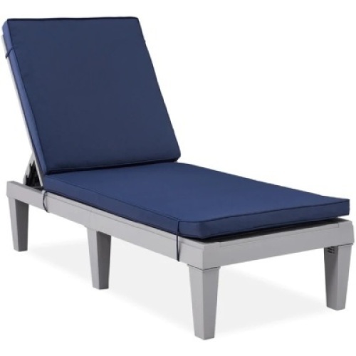 Outdoor Patio Lounge Chair, Resin Chaise Lounger w/ Seat Cushion, 5 Positions&nbsp;62"(L) x 22.6"(W) x 34.5"(H)&nbsp;