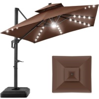 2-Tier Square LED Cantilever Offset Umbrella w/ 360 Rotation, Base - 10x10ft&nbsp;