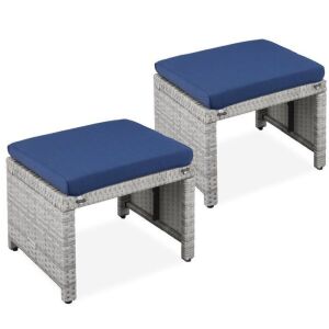 Set of 2 Multipurpose Wicker Ottomans w/ Removable Cushions, Steel Frame 