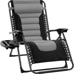 Oversized Padded Zero Gravity Chair, Folding Recliner w/ Headrest, Side Tray 