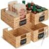 Set of 4 Water Hyacinth Pantry Baskets w/ Chalkboard, Marker - 12in&nbsp;