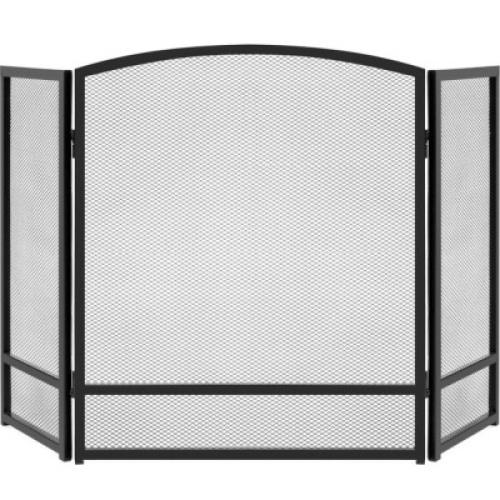 3-Panel Simple Steel Mesh Fireplace Screen w/ Worn Finish - 54.25x30.25in&nbsp;