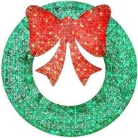 Pre-Lit Outdoor Christmas Wreath, LED Metal Holiday Decor w/ Bow - 48in&nbsp;