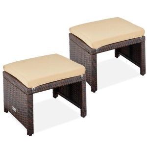 Set of 2 Multipurpose Wicker Ottomans w/ Removable Cushions, Steel Frame 19.75"(L) x 15.75"(W) x 15.5"(H)